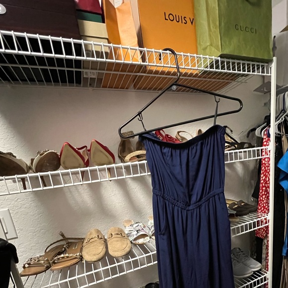 Palazzo jumpsuit in navy blue with pockets - Picture 3 of 8